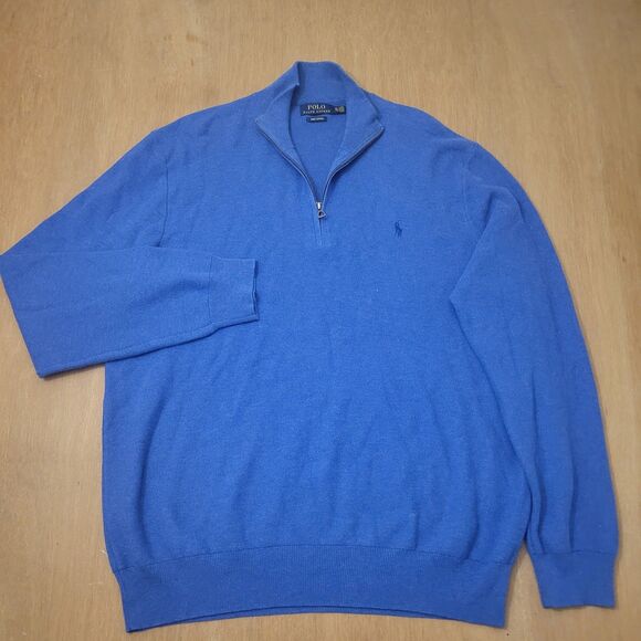 Polo Ralph Lauren 1/4 Zip Pima Cotton Pullover Sweater Men's Size XL Blue - Picture 2 of 14
